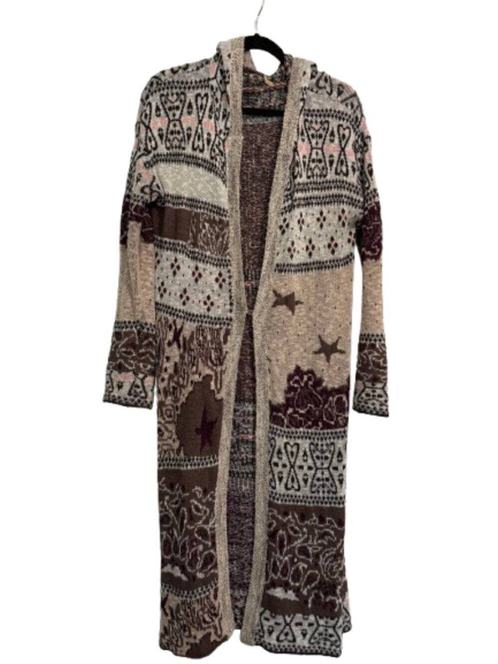 FREE PEOPLE Mixed Media Longline Cardigan Sweater Duster Hooded Size Medium
